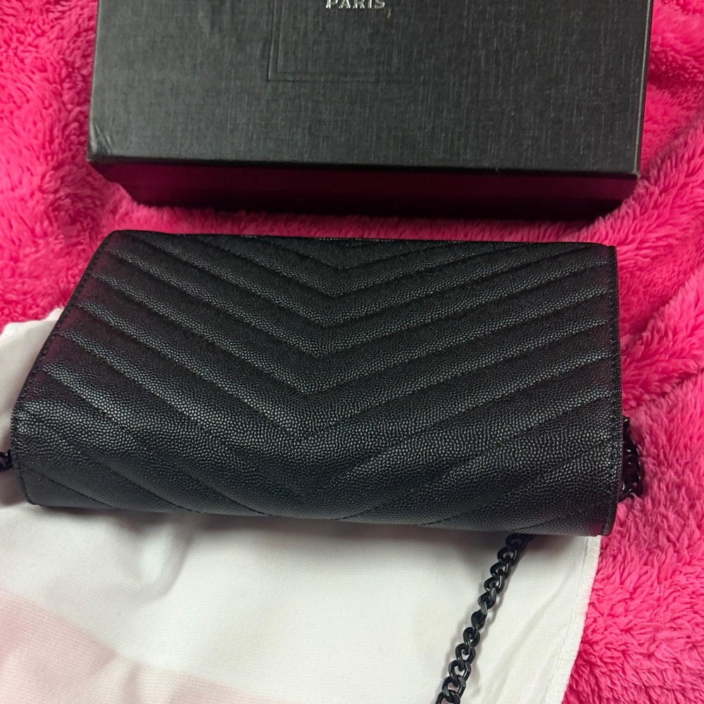 Saint Laurent Black Quilted Chain Crossbody Wallet - Picture 9 of 10